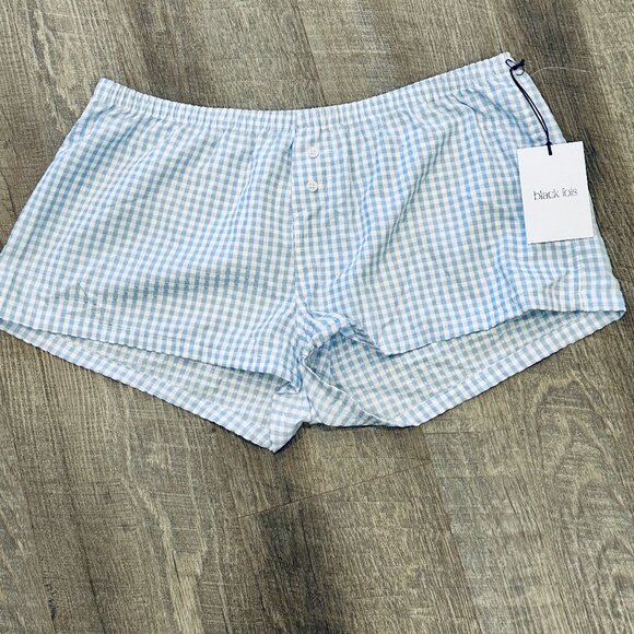 NWT Black Ibis Womens Sz XL Boxer Lounge Sleep Shorts Blue Gingham Plaid Comfort - Picture 1 of 10